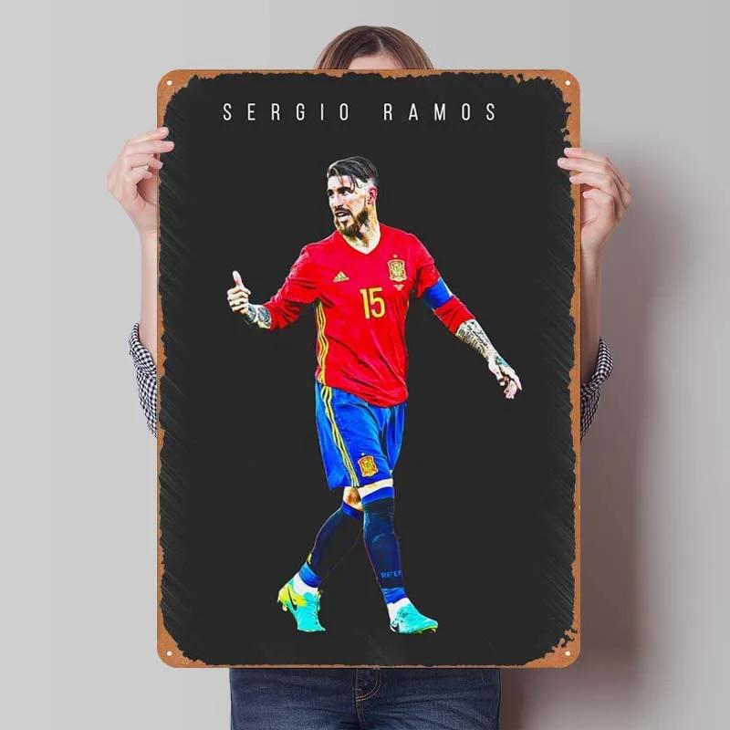 Sergio Ramos Metal Sign Sports Poster Room Decoration Man Cave Vintage Tinplate Sign Plaque for Wall Art Decoration Retro Home