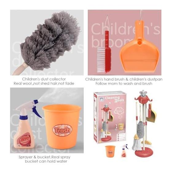 Cleaning Toy, Housework Goods, Play House, Cleaning Set, Adjustable Height (55-95cm), Pretend Play, Cleaning, Housework, Housework Toy, Educational