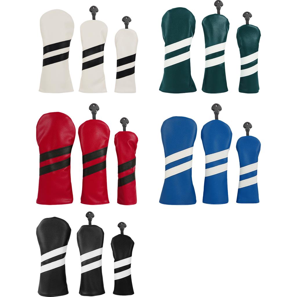 3Pcs PU Leather Golfs Club Head Cover Golfs Driver Headcover Stripe Pattern Fairway Wood Headcover Hybrids Head Cover