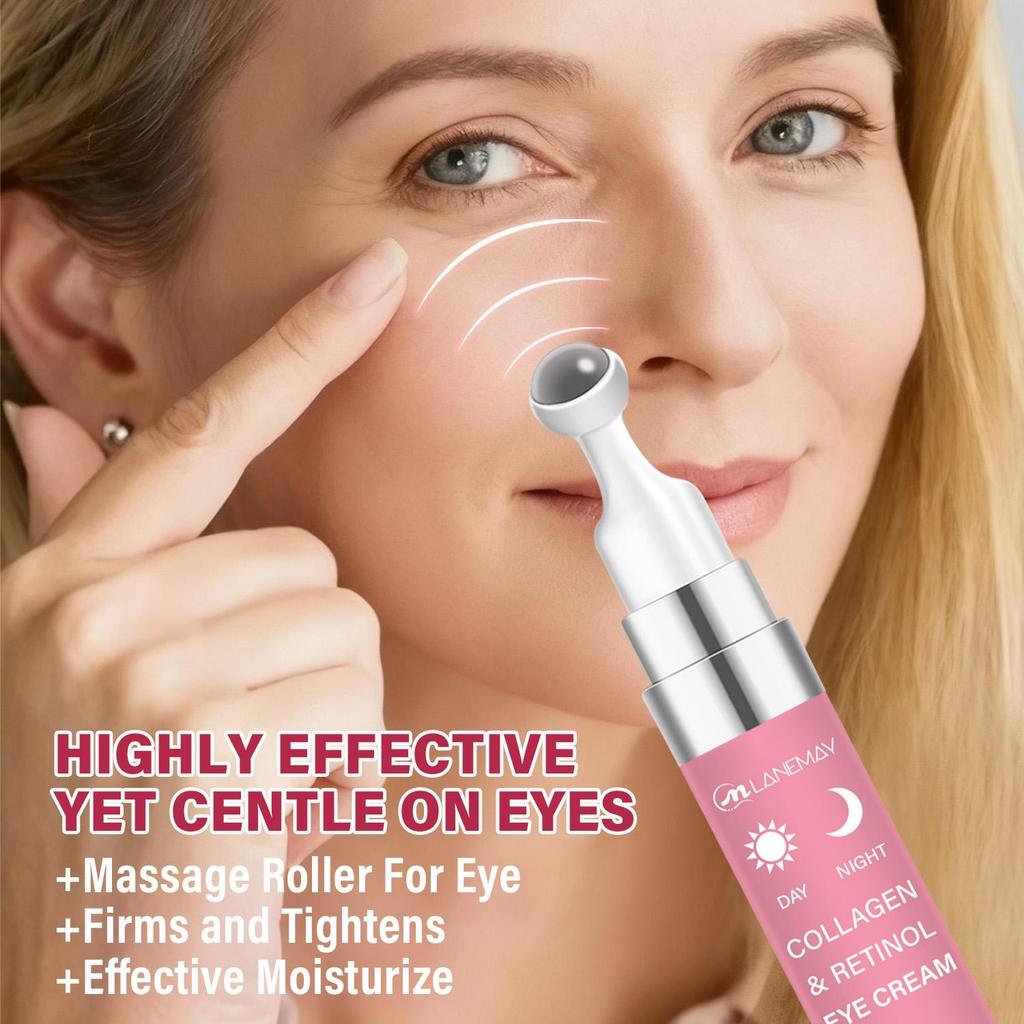 Collagen & Retinol Eye Cream-Massage Roller For Eyes-Tighten & Smooth Fine Lines-Suitable For Men And Women, 15ml