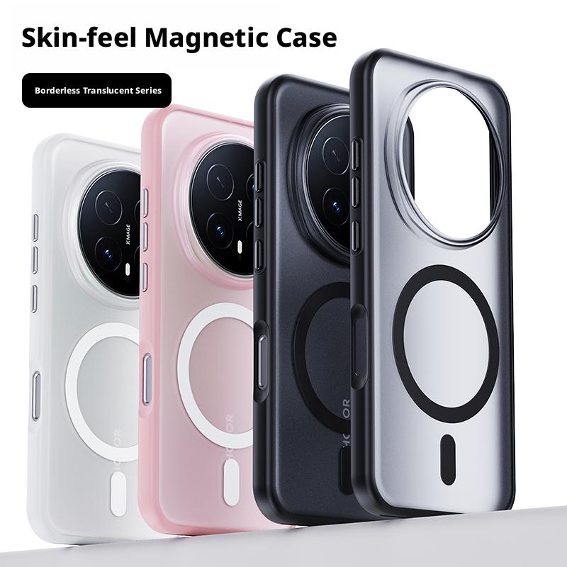 For Honor Magic 8/Magic 8 Pro/Magic8 Pro Case Skin-feel Matte Translucent 360° Holder Ring Magnetic Anti Slip Protective Cover