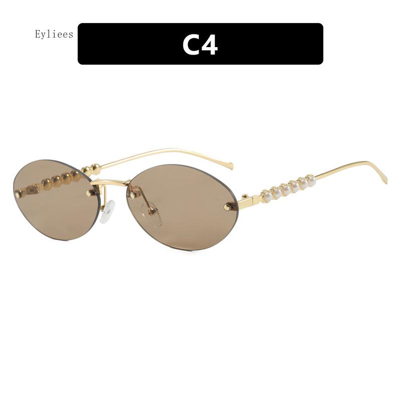 Nové Bezrámové Oválné Dámské Sluneční Brýle Nádherné Perleťové Sluneční Brýle Evropské A Americké Trendy High-end