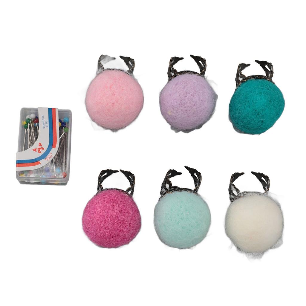 6pcs Felt Pin Cushion Rings with Fabric Pins Vintage Lightweight Finger Pin Cushions for DIY Crafts Quilting Light