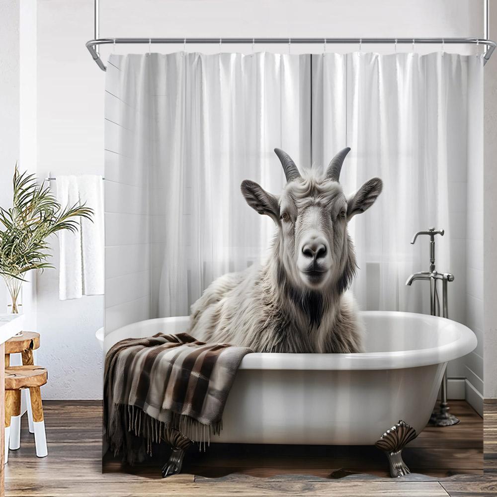 Lustige Badetiere Duschvorhänge Ziege Hochlandkuh Elefant Hund Schwein Badezimmerdekorationen Badetier Badewannenvorhang