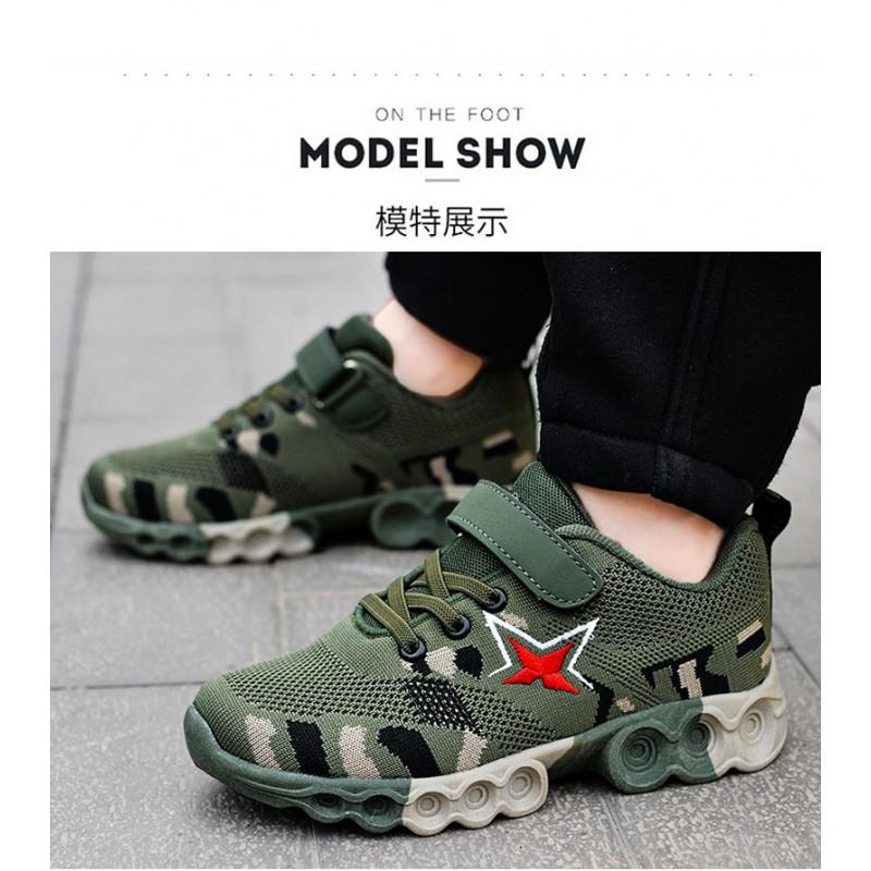 Boys Camouflage Running Shoes Kids Teens Lightweight Breathable Mesh Sneakers With