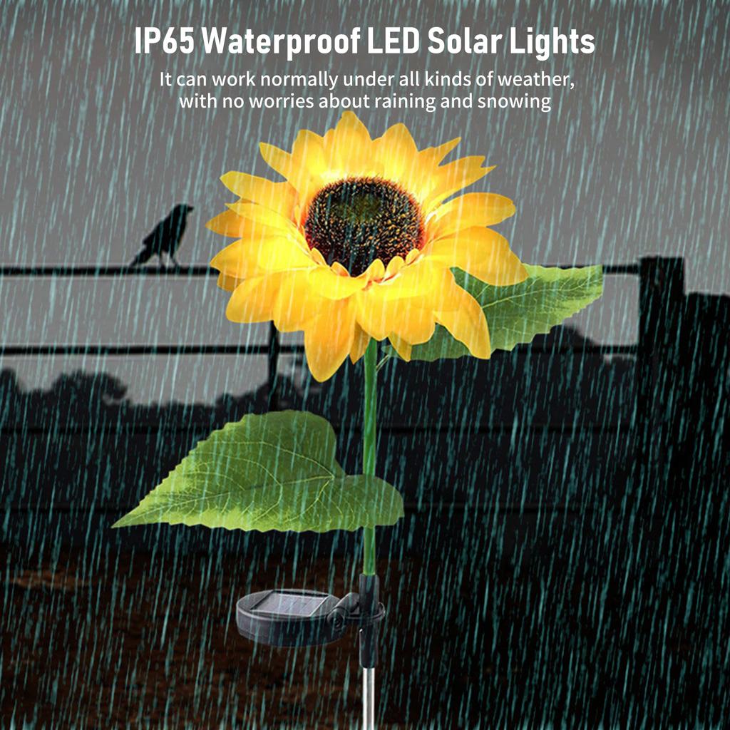 2Pack Sunflower Shape LED Solar Lights Outdoor Garden Stake Lights Warm White Decorative Lamp Waterproof Auto On Off