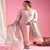 Blush Pink Silk Kurti Set with Kalamkari Floral Printed Organza Dupatta
