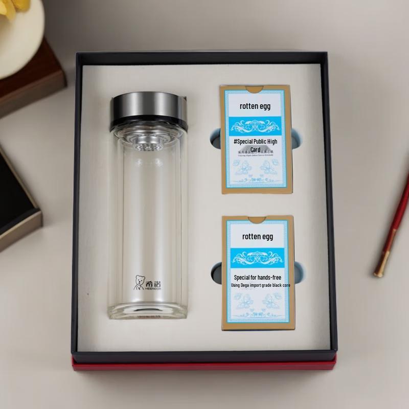 Ceno Double-Layer Glass Cup & Poker Cards Gift Set