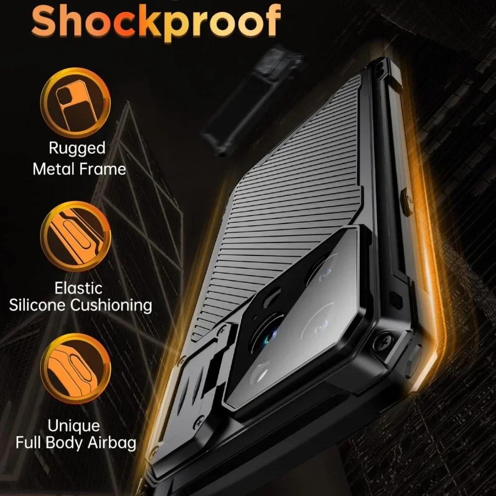 For iPhone 16 15 Plus 14 Pro Max Aluminum Metal Shockproof Magnetic Case Heavy Duty Armor Cover With Screen Protector Lens Stand