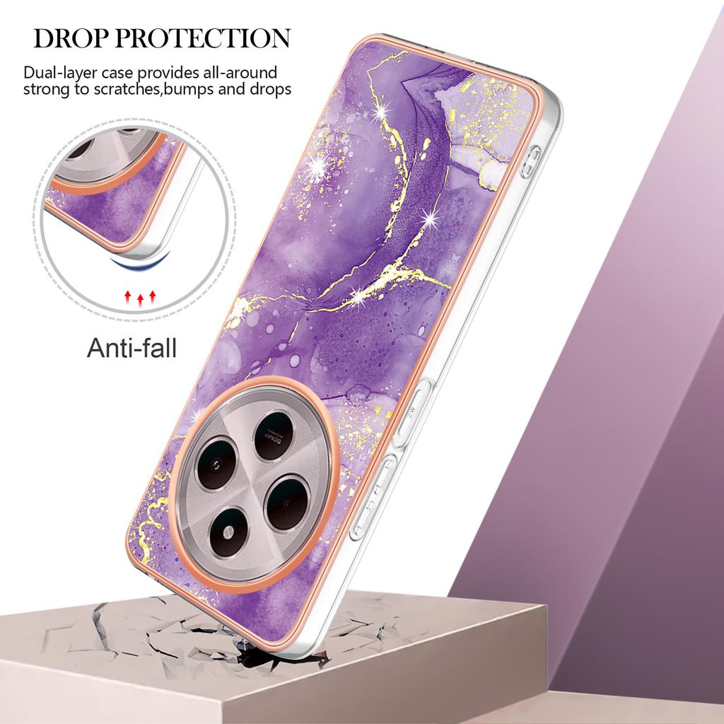 For Xiaomi Redmi 14R 5G/Xiaomi Poco C75 4G/Xiaomi Redmi 14C 4G TPU Case with IMD Marble Pattern Electroplated Back Cover