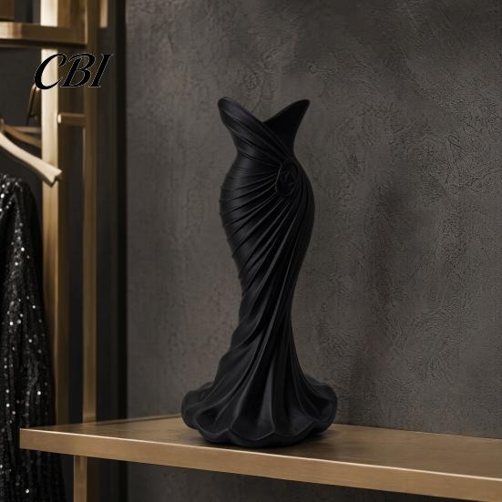 Unique Ornamental Vase 3D Printed Evening Gown Shaped Vase, Elegant Dress Sculpture High-end Texture Flower Pot, Minimalist Home Ornament for Entryway