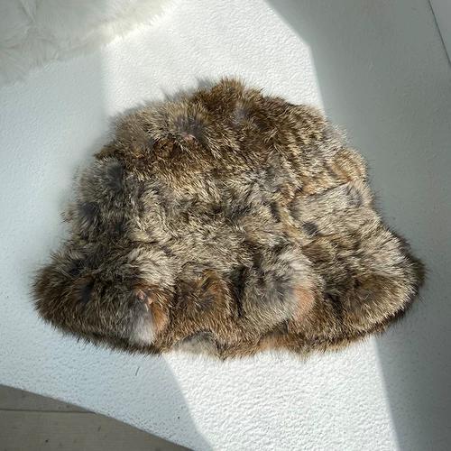 Rabbit Fur Hat Female Chuanxi White Fur Hat Fur Cold and Warm Plush Knitted Hat Cute Headgear Autumn and Winter