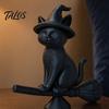 Talos Witch Cat Figurine, Black Riding Broom Statue, 3D Printed Ornament, Collectible Desktop Decoration for Home Office Decor