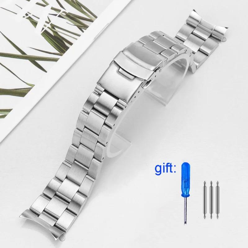 Stainless steel watch strap compatible For Seiko No. 5 Green Water Ghost SRPD63K1 skx007 009 SRPD63 arc mouth Watchband 20 /22mm
