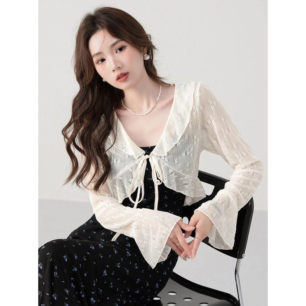 Women's Lightweight Lace-Up Sun Protection Jacket with Ruffle Shawl