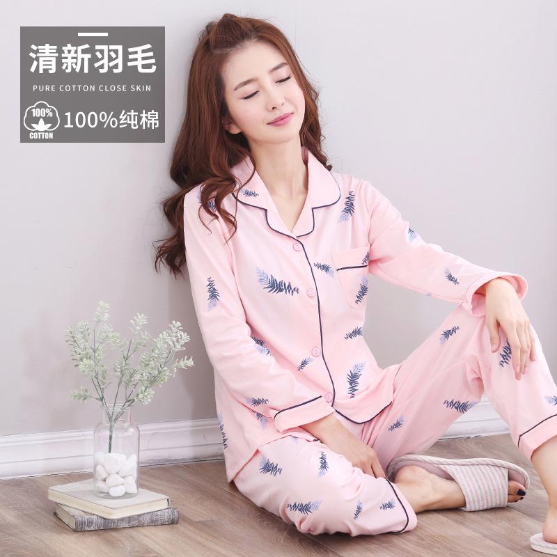 Pajamas women's spring and autumn 100% pure cotton long-sleeved women's winter Korean version can be worn outside cotton women's plus size loungewear