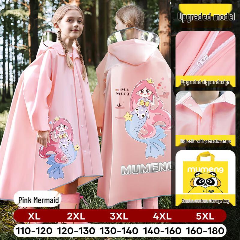 MUMENG Kids Raincoat with Backpack Slot 3XL (Height 130-140cm)