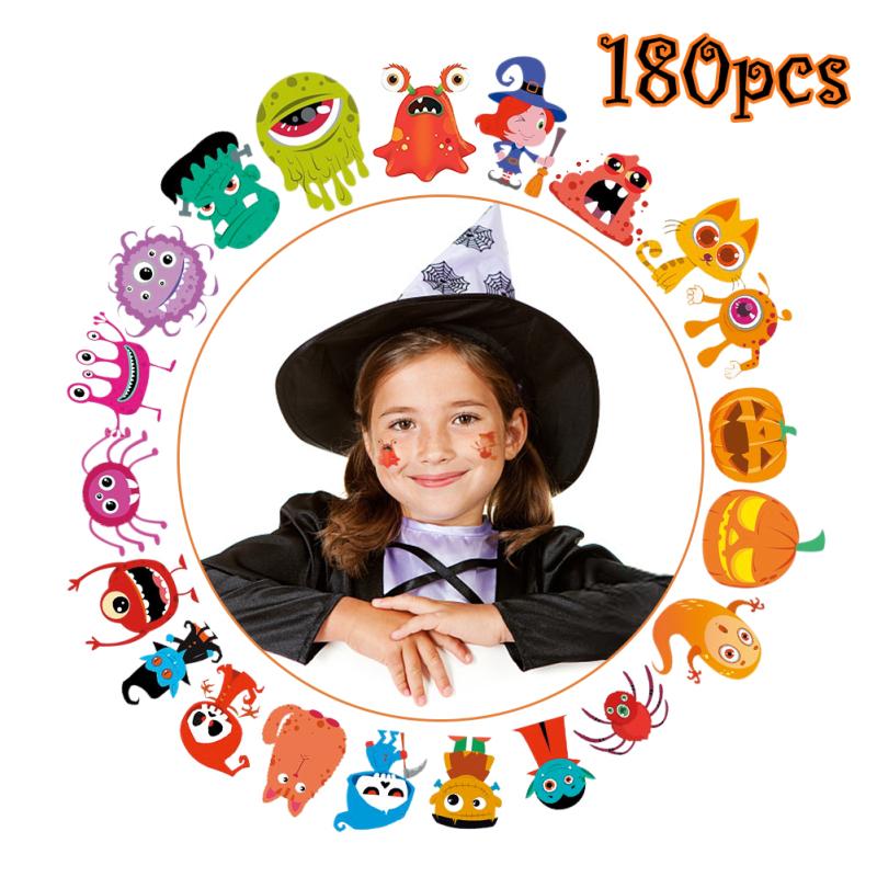 

Thinkmax 180PCS Assorted Halloween Temporary Tattoo for Kids, 30 Cute Designs Stick on Children