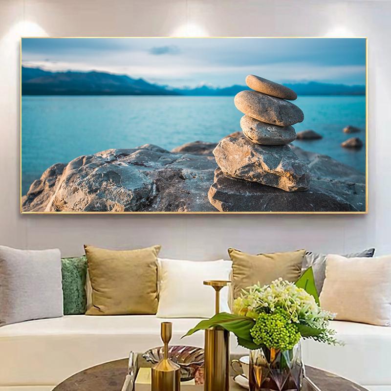 Naturlig strand Zen Sten Canvas Målning Havslandskap Landskap Zen Balance Feng Shui affischer och tryck för vardagsrumsinredning Quadro
