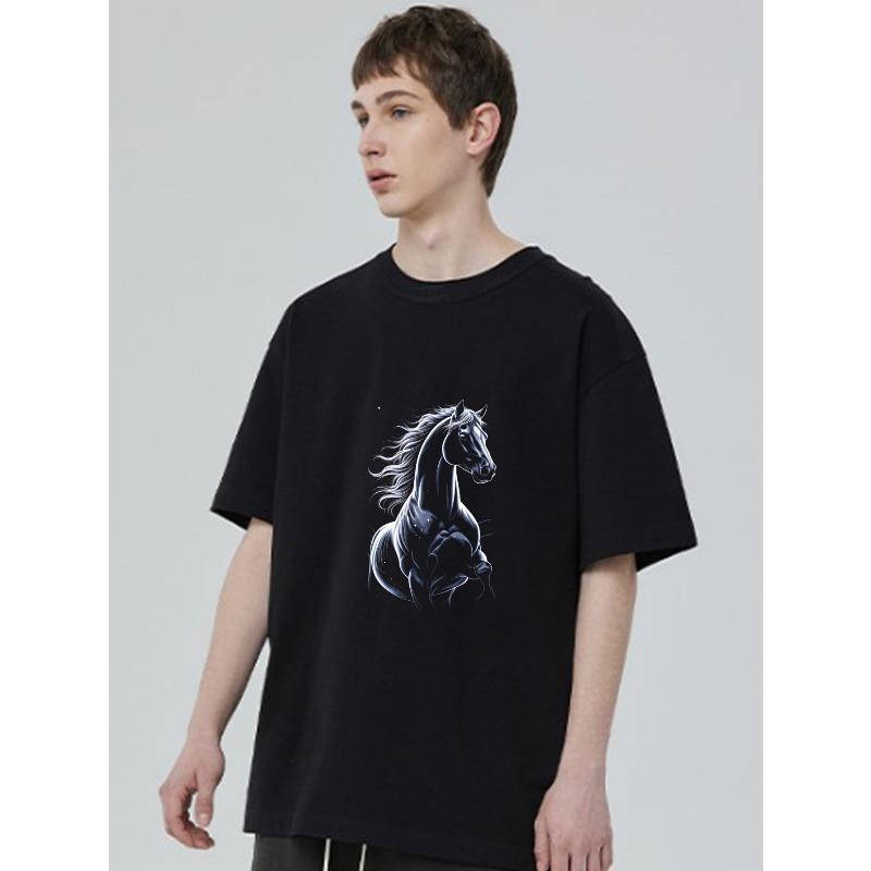 Black T Shirt With Horse Graphic Print For Casual Wear