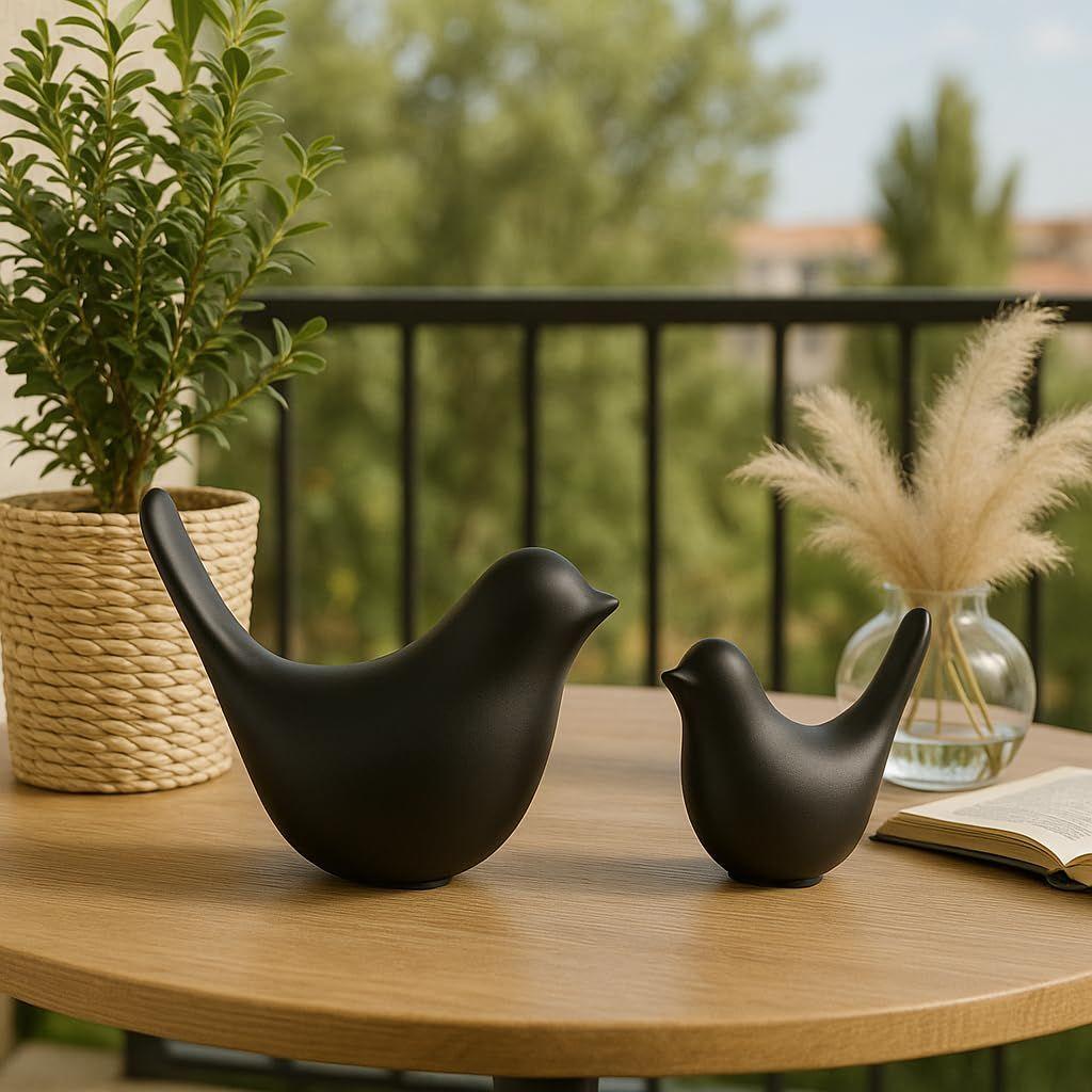 Creative Black Birds Matte Figurines Home Decorations Accessories (Pack of 2, Black)
