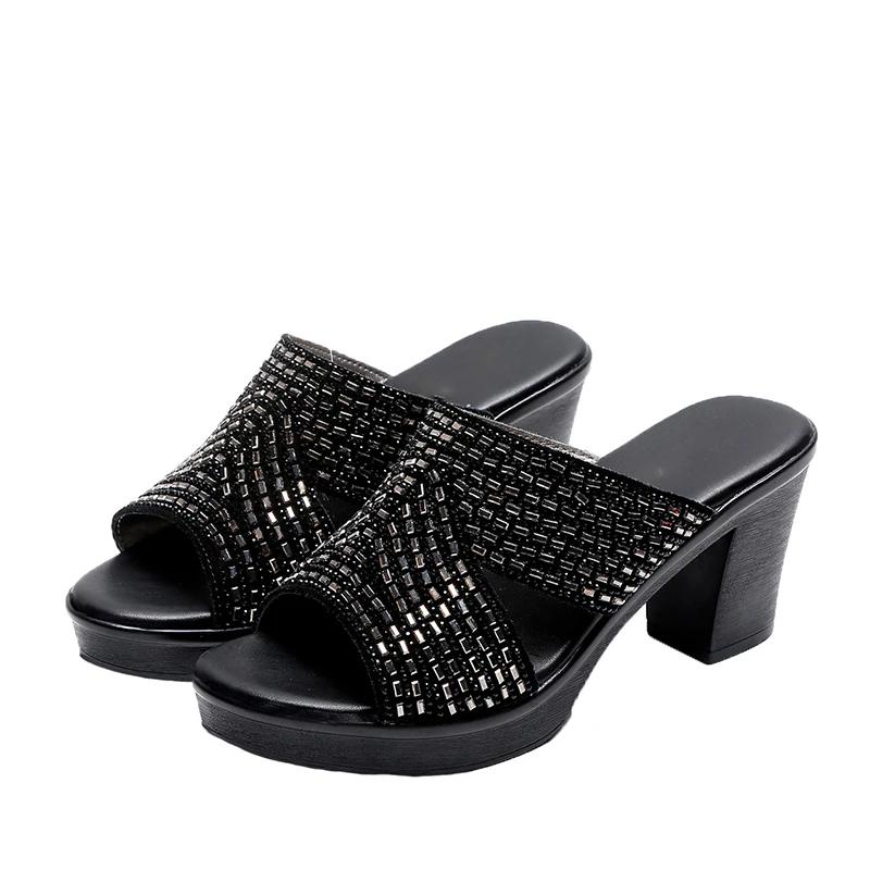 2025 Summer Open Toe Women's Slippers Crystal Casual New Plus Size Comfortable Hot Sale High Quality High Heels Zapatos