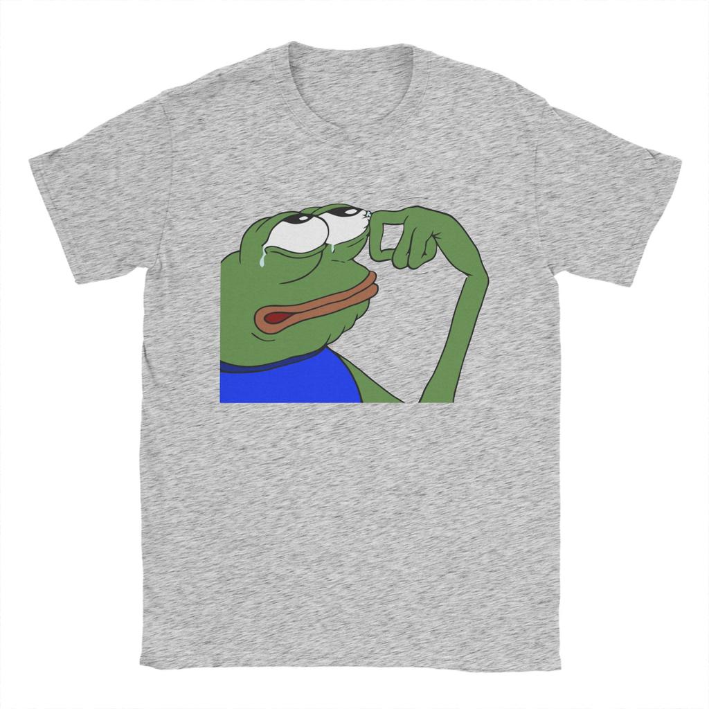 P-Pepe Frog Sad Men's T Shirts Funny Meme Novelty Tees Short Sleeve Crew Neck T-Shirt Pure Cotton Original Clothes