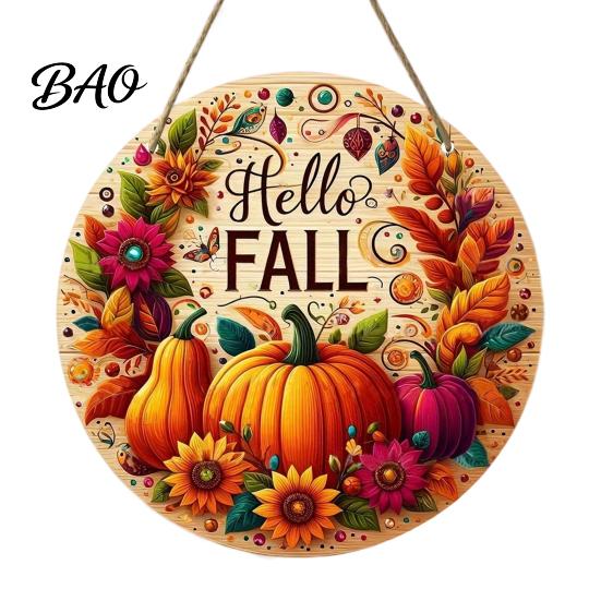 Indoor And Outdoor Autumn Accents Harvest Festival Welcome Sign for Front Door, Rustic Wooden Hanging Pumpkin Door Hanger with Hemp Rope, Plaque Fall