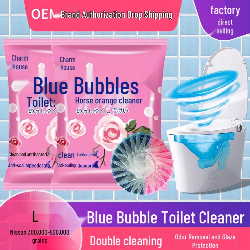 Double-Action Toilet Bowl Cleaner - Blue Bubble, Stain Removal & Descaling, Rose Scent