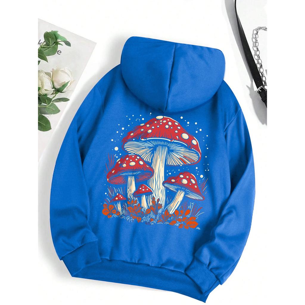 Red mushroom personality graphic hoodie ladies Harajuku casual sweatshirt fashion hooded autumn