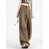 Hong Kong Style Retro Brown Wide Leg Suit Pants for Women 2024 Spring and Autumn New Style Loose Strap Hanging Floor Pants for Summer