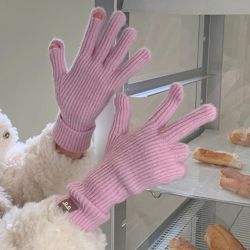 Extended Solid Color Versatile Knitted Gloves Female Student Finger Warm Gloves Male
