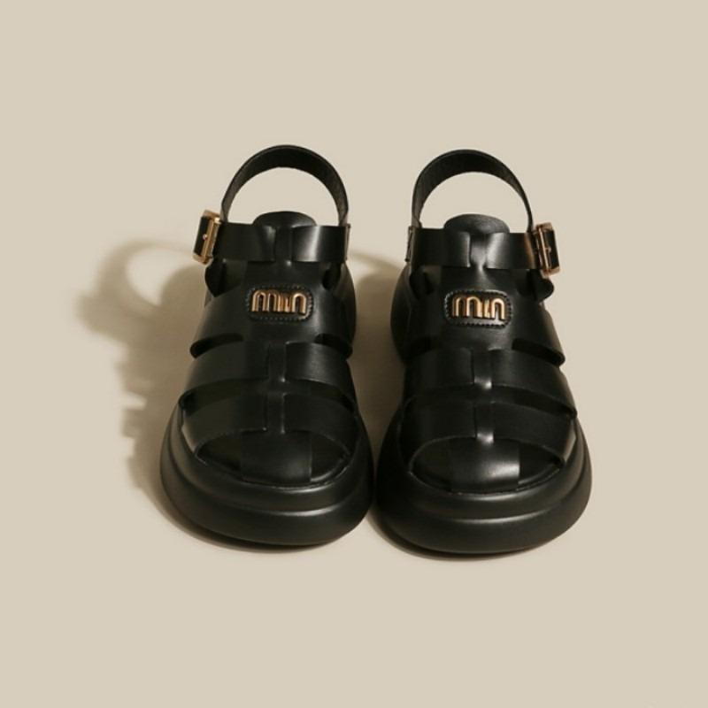 Sandals women s new models with skirts Baotou soft leather muffin bottom pig cage shoes platform women s shoes summer versatile 40 чёрный