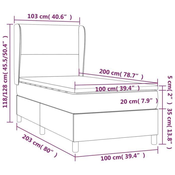 3128899 vidaXL Lit à sommier tapissier avec matelas Gris 100x200 cm Similicuir