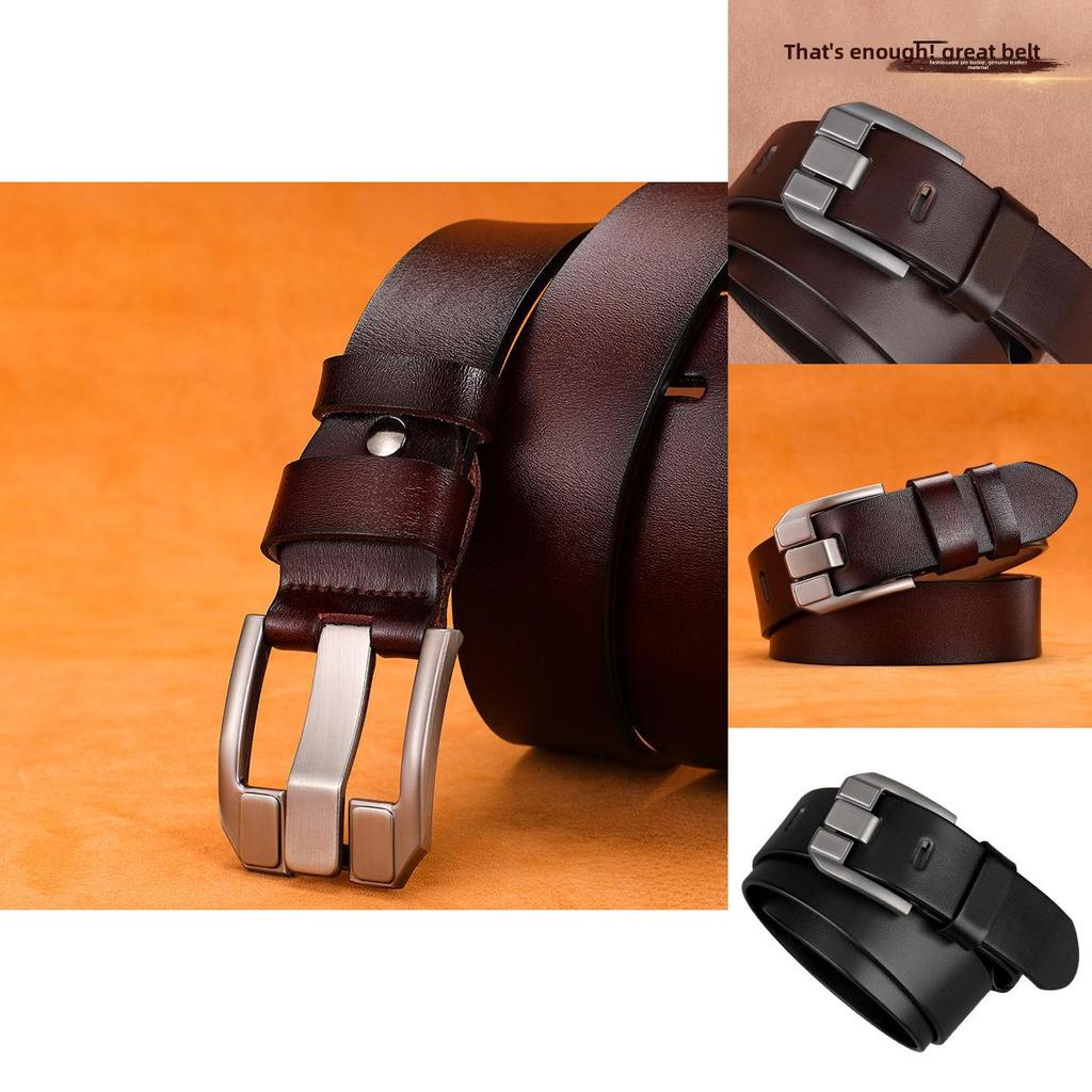 Vintage Leather Belt For Men With Alloy Pin Buckle Business Casual Geometric Style