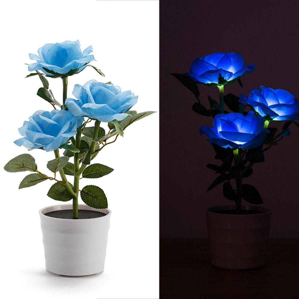 

Solar Power 3 LED Rose Flower Lamp Landscape Night Light Sensor Lamp Home Decor blue#0