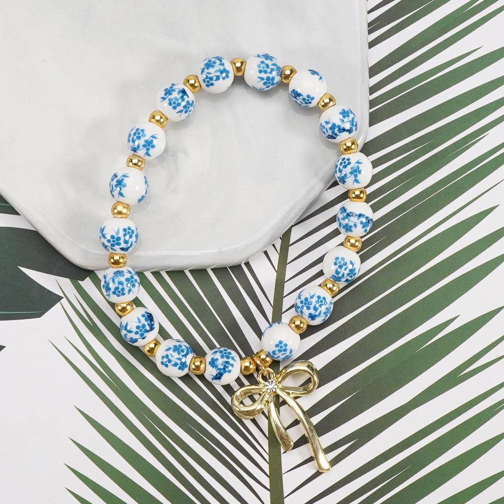 Women's Retro Handmade Ceramic Flower Bow Bracelet