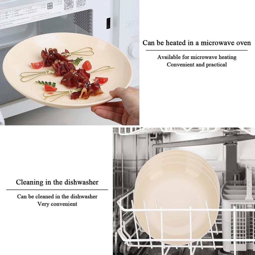 Evanda 8-Piece Plate Set, 24cm, Cheese White, Unbreakable Dishware, Made from Food-Grade Polypropylene, Heat and Cold Resistant, Microwave and