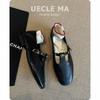 Super Soft Lambskin~ Retro Mary Jane Shoes Women's Leather Square Head T-shaped Black Flat Shoes