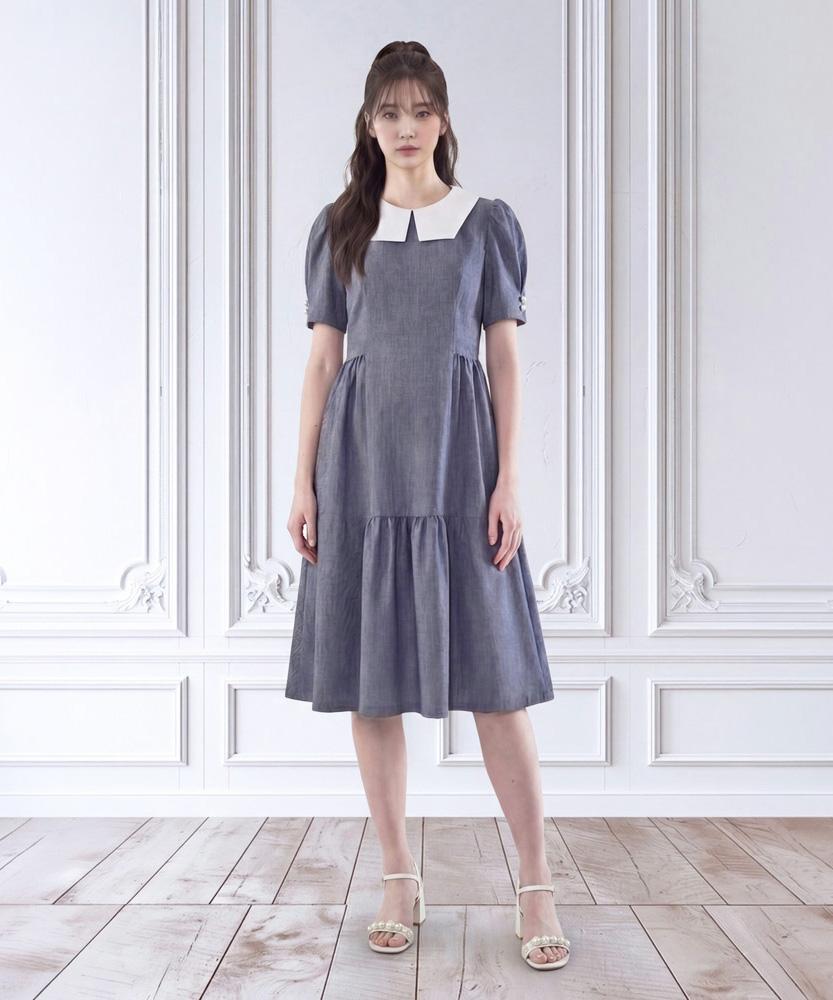 LBYL Blue Check White Collared Dress