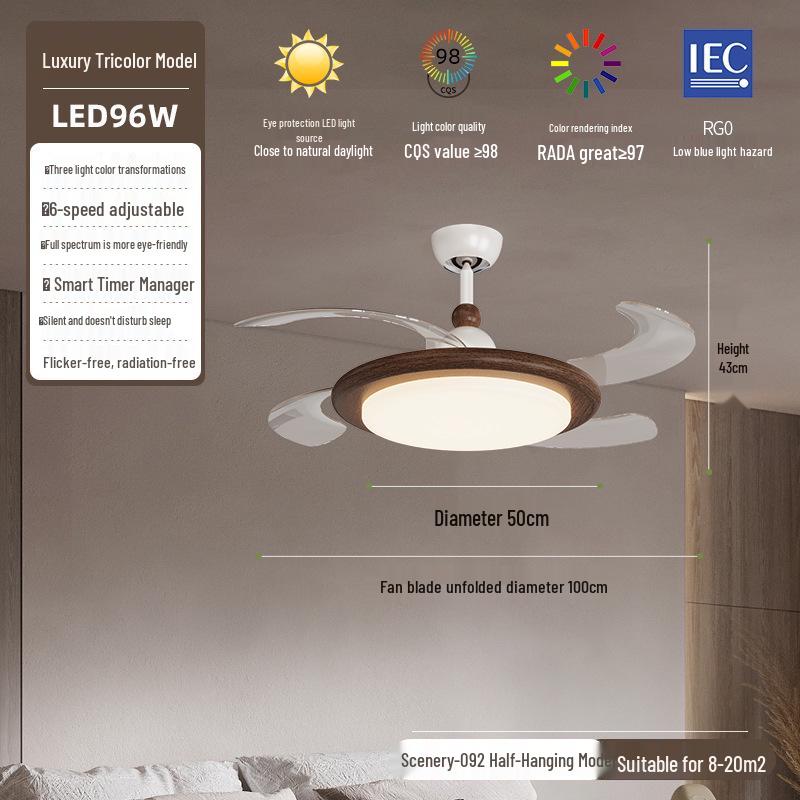 Minimalist Chinese-Style Silent Ceiling Fan with Light & Full Spectrum Eye Protection for Bedrooms & Restaurants