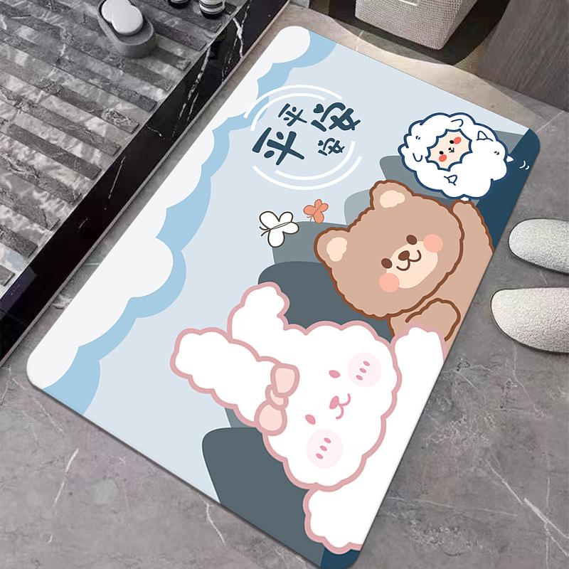 New Diatom Mud Mat Home Cartoon Carpet Toilet Moisture-wicking Foot Mat Easy To Clean Bathroom Mat Durable Durable