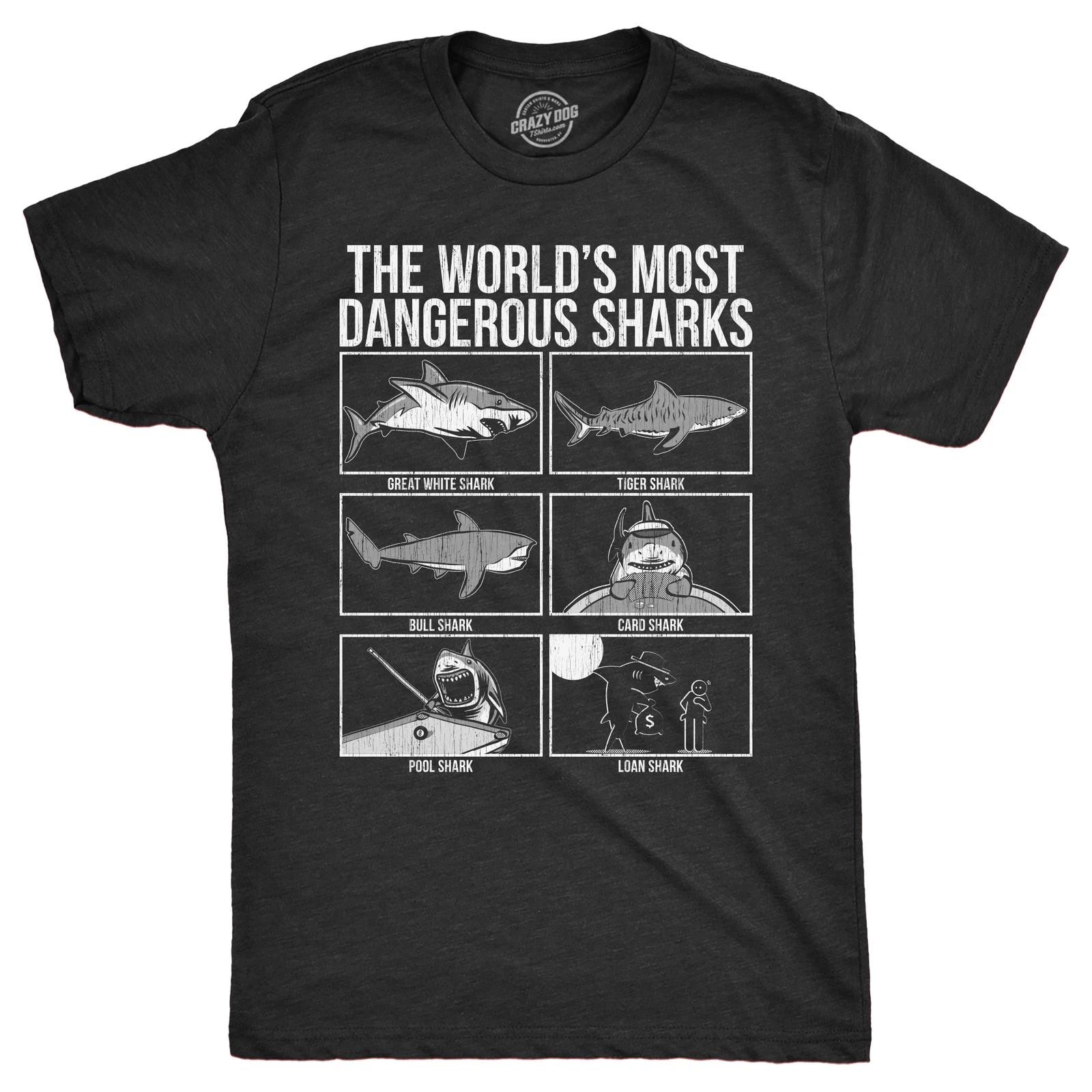 Mens The Worlds Most Dangerous Sharks T Shirt Funny Card Pool Loan Shark Joke XL