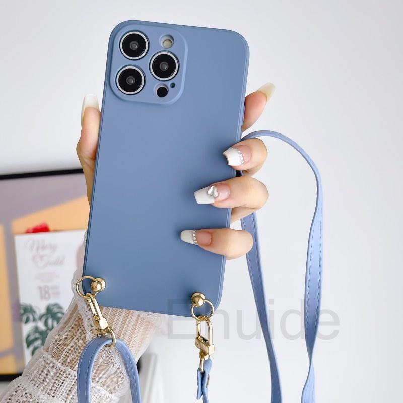 

Leather Strap Liquid Silicone Case for iPhone 15 14 Pro Max 13 12 Mini 11 Pro X XR XS 7 8 Plus Soft Crossbody Lanyard Cord Cover for iPhone 15&Case & Strap