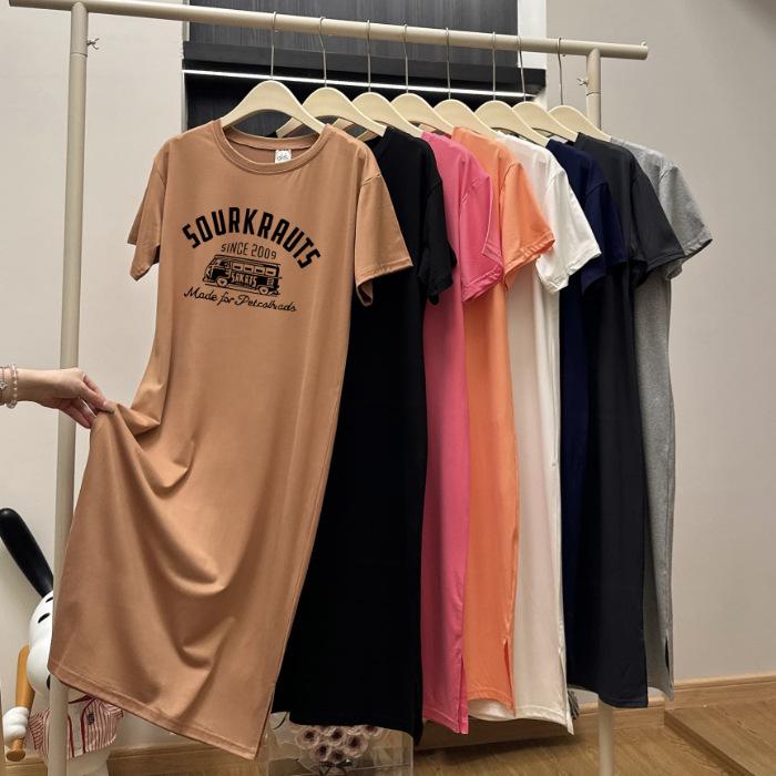 New Short-sleeved Loose Dress, Casual Knee-length T-shirt Dress, Versatile Mid-length Long Dress, Slimming for Women In Summer
