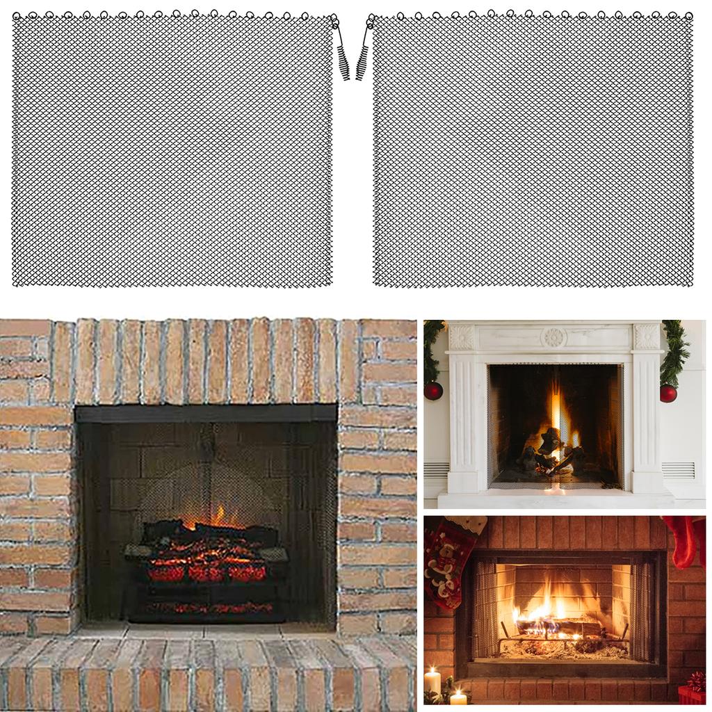 2Pcs Fireplace Mesh Screen Curtain Heat Resistant Fireplace Guard Curtain Sturdy Metal Screen Protection Tool Spark Guard Mesh