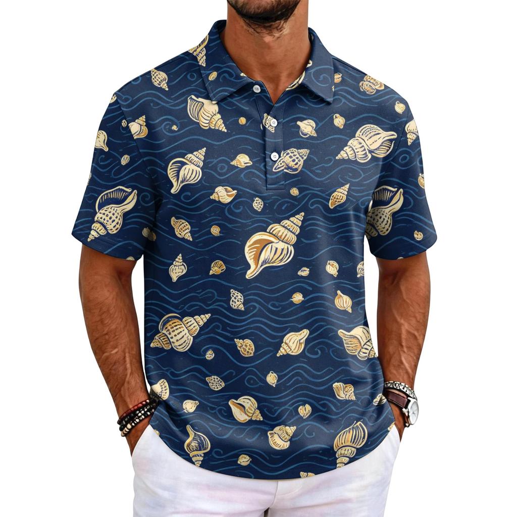 Men's Polo Shirt Short Sleeve Loose Fit Casual Top with Hawaiian Style Print for Everyday Wear Comfortable Fabric