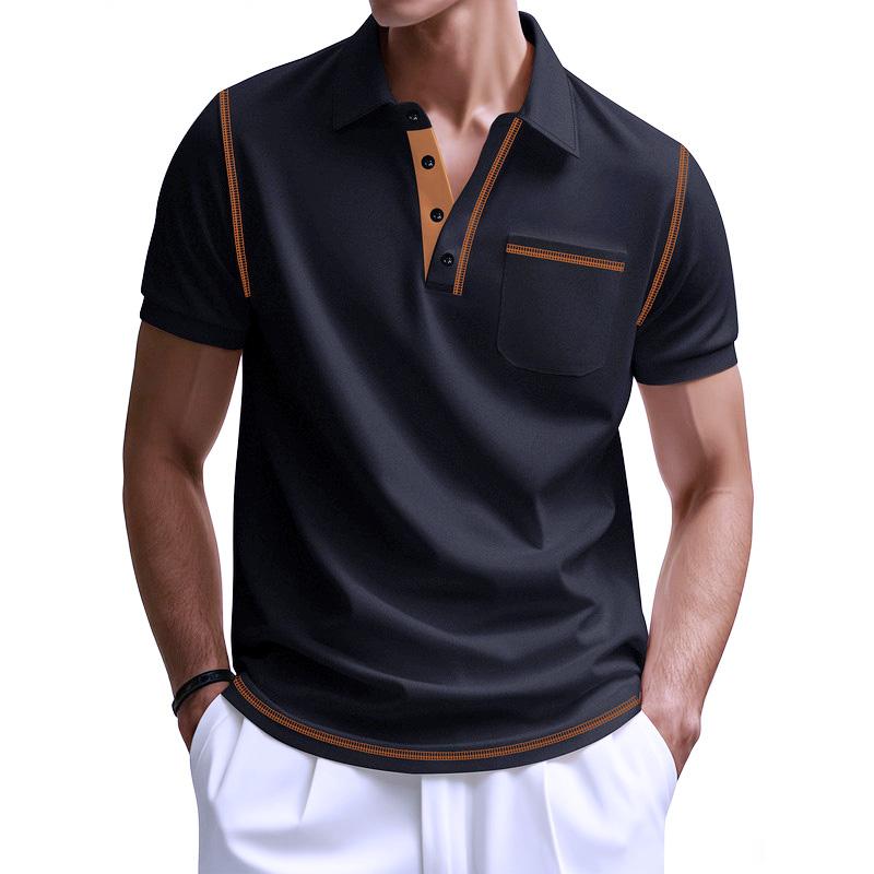 Men's Polo Shirt Summer Solid Color Button Pocket Short Sleeve Polo Shirt Street Stroll Fashion Casual Collar T-Shirts