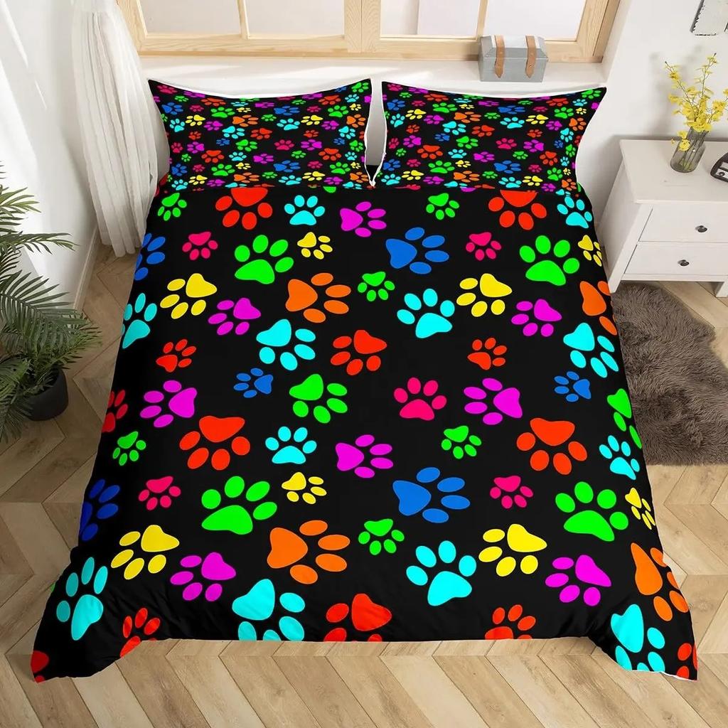 3D Print Dog Paw Print Bedding Set King Purple Galaxy Puppy Footprint Duvet Cover Pets Animal Themed Quilt Cover Set