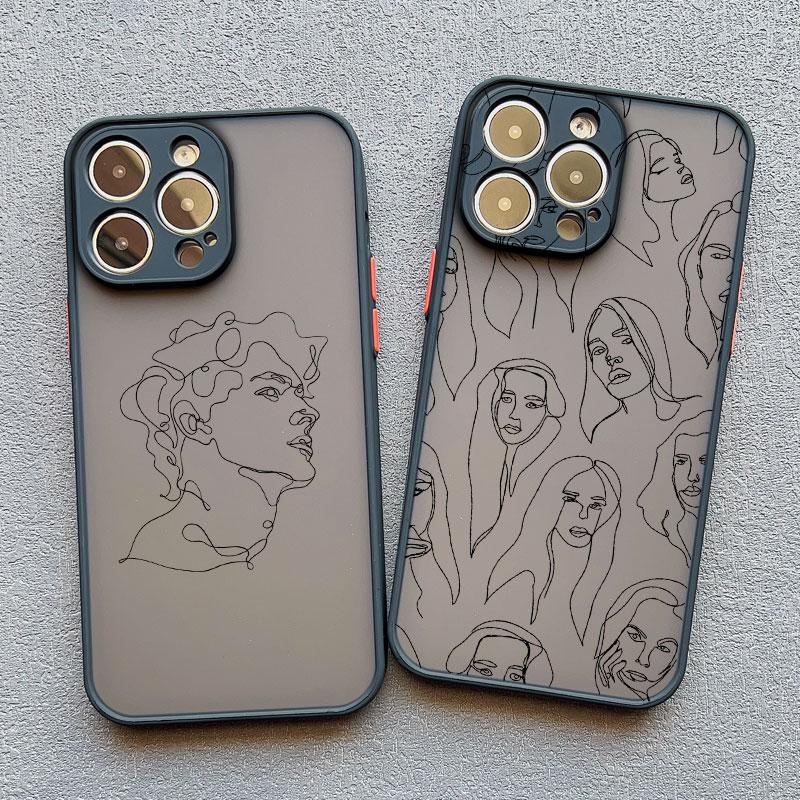 Abstract Geometric Art Line Face Phone Case for IPhone 15 14 Pro Max Plus 13 12 11 Pro Max Mini 7 8 Plus X XS XR Shockproof Case